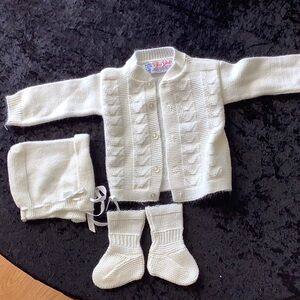 Infant sweater, hat and booties set
